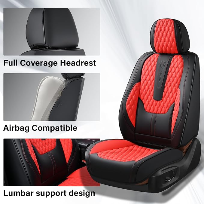 Universal Faux Leather Seat Covers — Front Seat — Red / Black