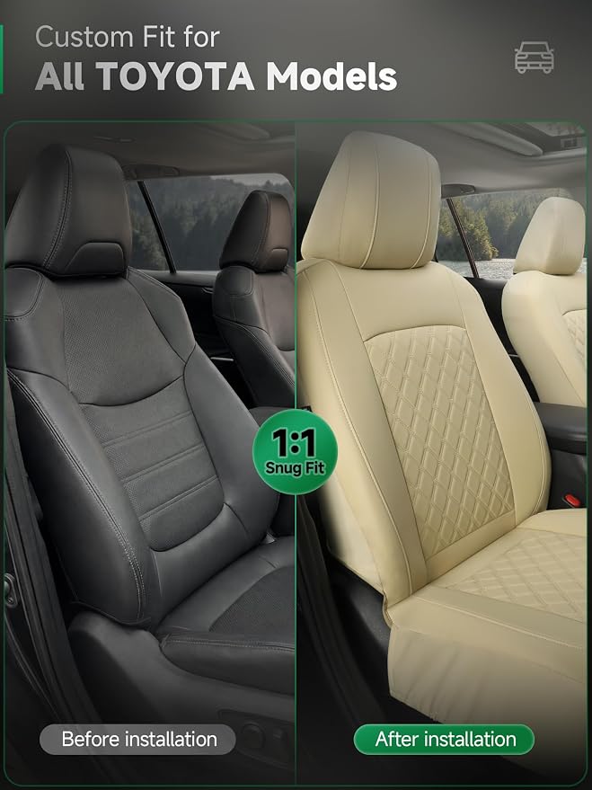 Faux Leather Seat Covers for Multiple Vehicles — Front Seat — Beige