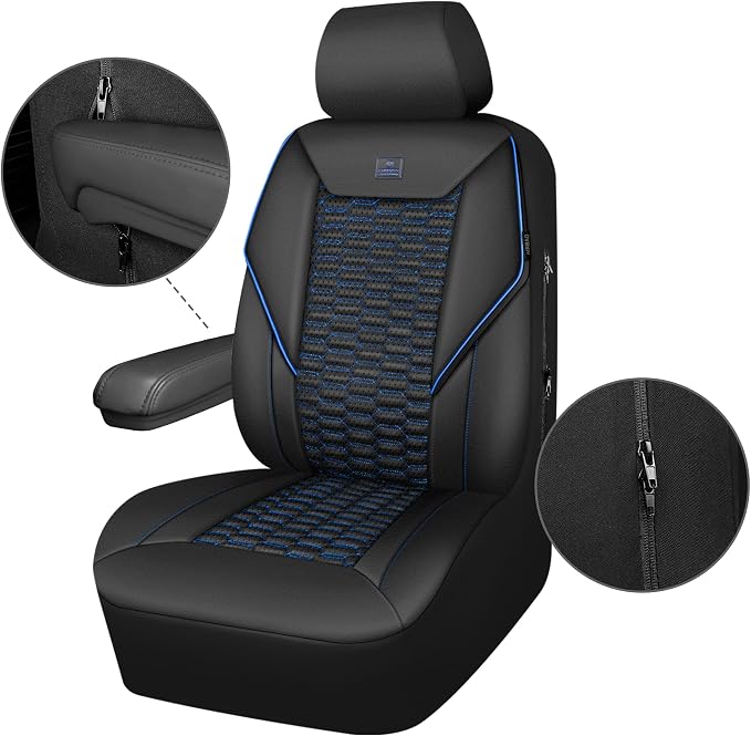 Universal Faux Leather Seat Covers — Full Set — Black / Blue