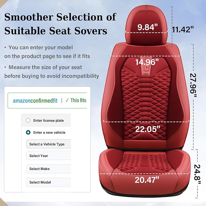 Universal Faux Leather Seat Covers — Full Set — Red