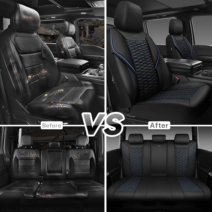 Universal Faux Leather Seat Covers — Full Set — Black / Blue