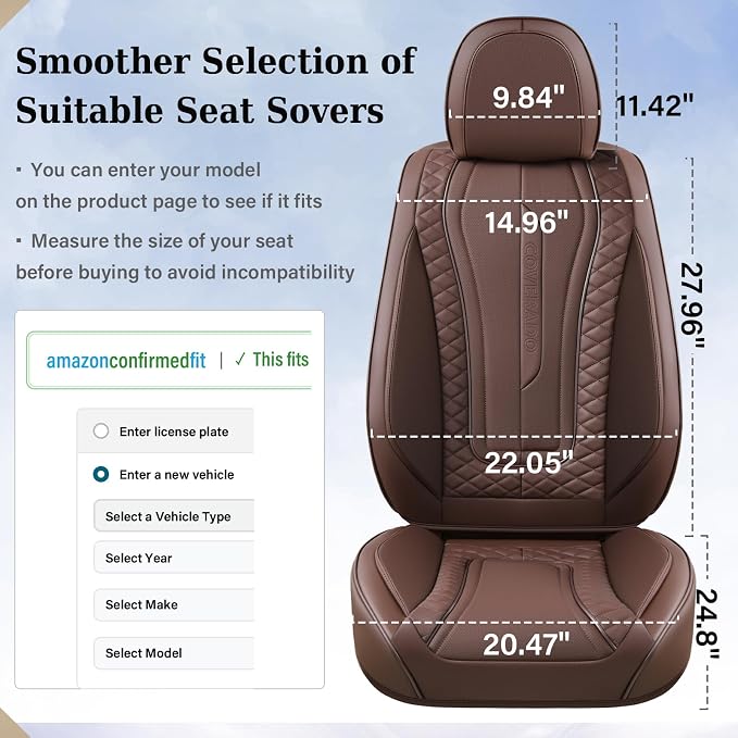 Universal Faux Leather Seat Covers — Full Set — Coffee