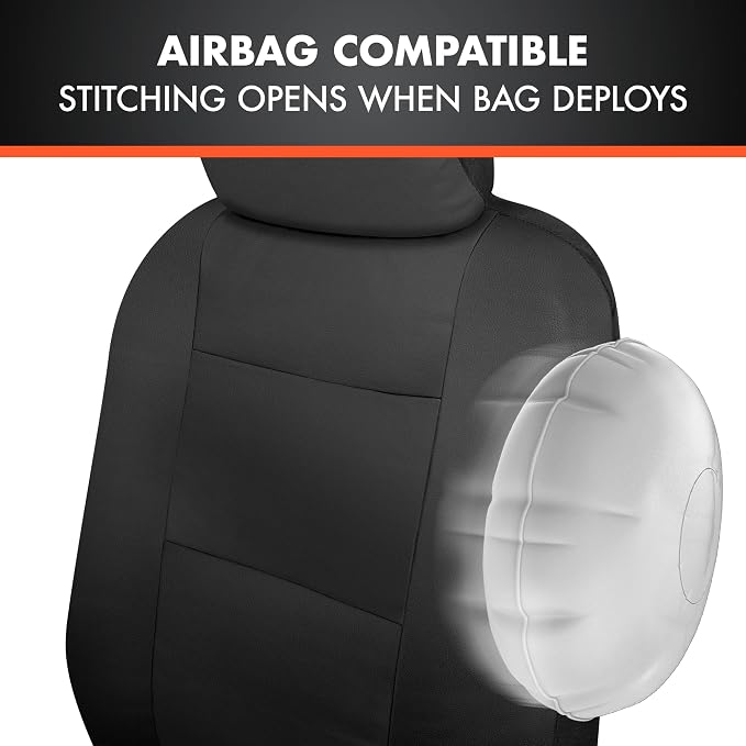 Faux Leather Car Seat Covers — Full Set — Black