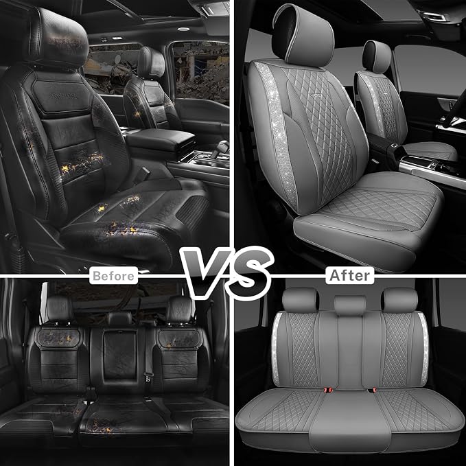Universal Faux Leather Seat Covers — Full Set — Gray