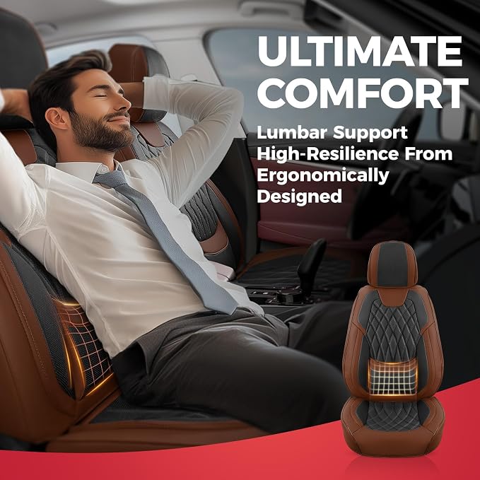 Universal Faux Leather Seat Covers — Full Set — Black / Brown