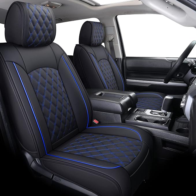 Faux Leather Seat Covers for Toyota Tundra — Front Seat — Black / Blue