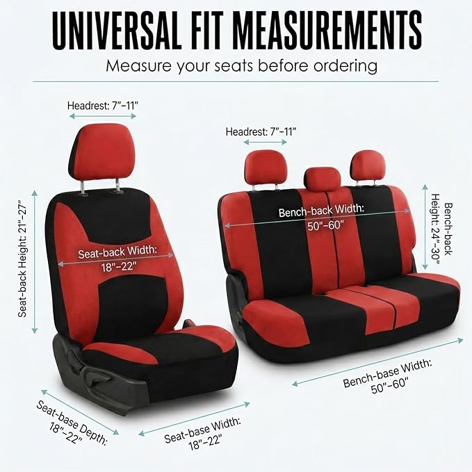 Universal Fabric Seat Covers — Full Set — Red