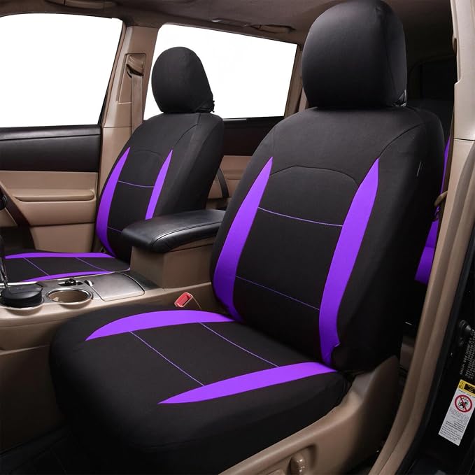 Fabric Car Seat Covers — Full Set — Black / Purple