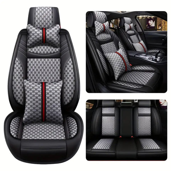 5-Seats Full Set Leather Car Seat Covers Universal Front Rear Protector Mat Pad