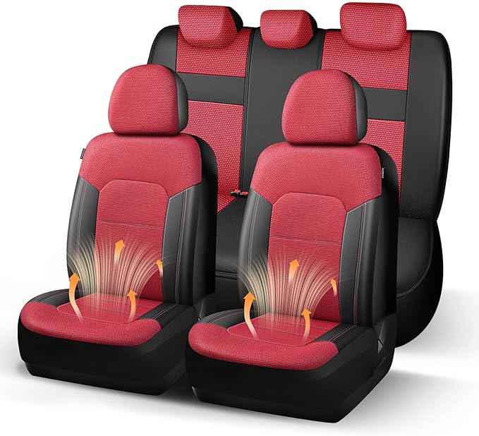 Universal Fabric Seat Covers — Black / Red