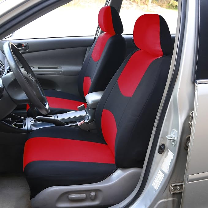 Universal Fabric Seat Covers — Front Seat — Red