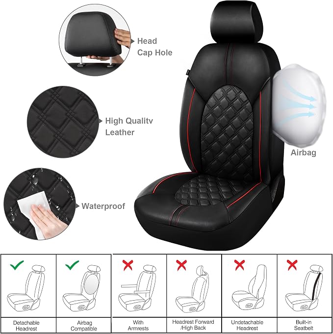 Universal Faux Leather Seat Covers — Front Seat — Black / Red