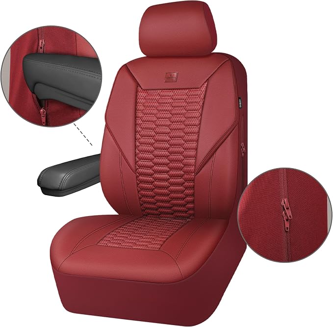 Universal Faux Leather Seat Covers — Full Set — Burgundy