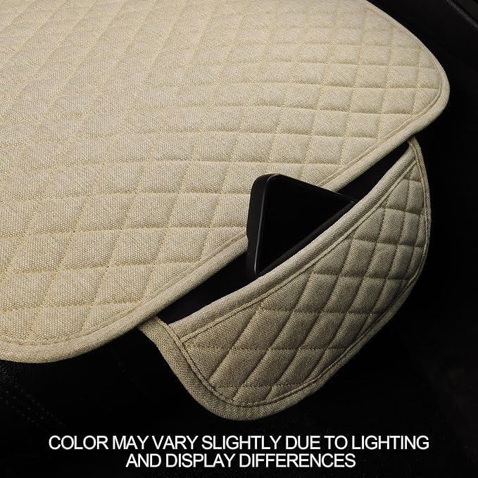 Fabric Car Seat Covers — Front Seat — Beige / Tan / White