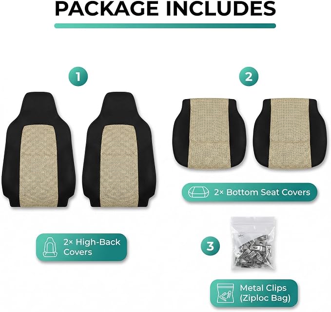 Universal Fabric Seat Covers — Front Seat — Beige