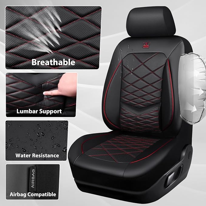 Universal Faux Leather Seat Covers — Full Set — Black / Red