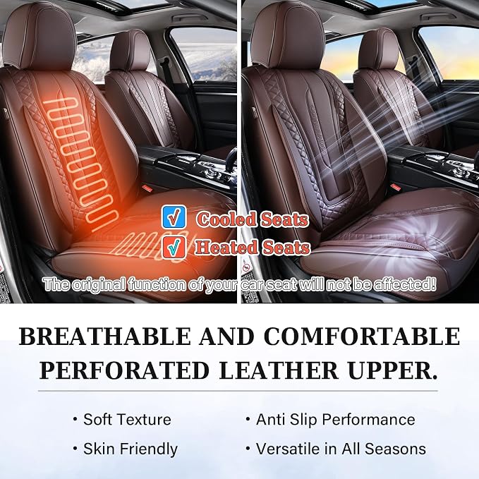 Universal Faux Leather Seat Covers — Front Seat — Coffee