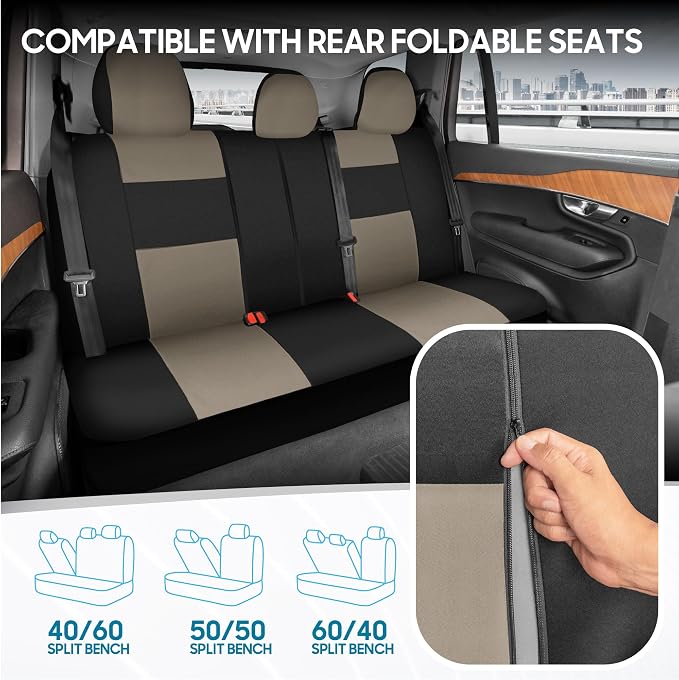 Car Seat Covers — Full Set — Beige / Black