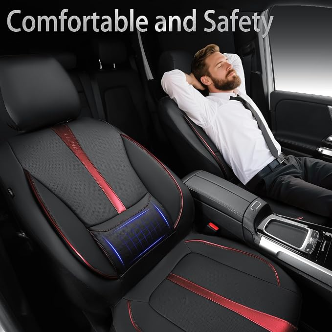 Universal Faux Leather Seat Covers — Front Seat — Black / Red