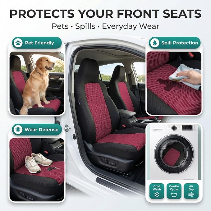 Universal Fabric Seat Covers — Front Seat — Burgundy