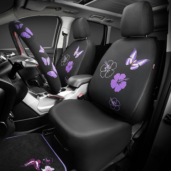 Universal Fabric Seat Covers — Full Set — Black / Purple