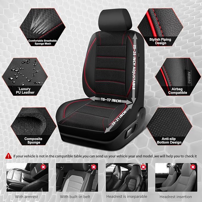 Universal Fabric Seat Covers — Front Seat — Black / Red