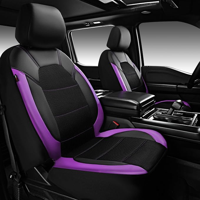 Universal Fabric Seat Covers — Front Seat — Black / Purple