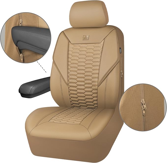 Universal Faux Leather Seat Covers — Full Set — Tan / Beige
