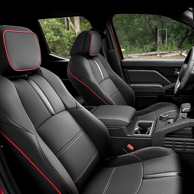 Faux Leather Seat Covers for Toyota Tacoma — Full Set — Black / Red