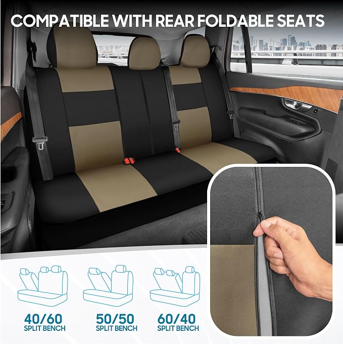 Car Seat Covers — Full Set — Beige / Black