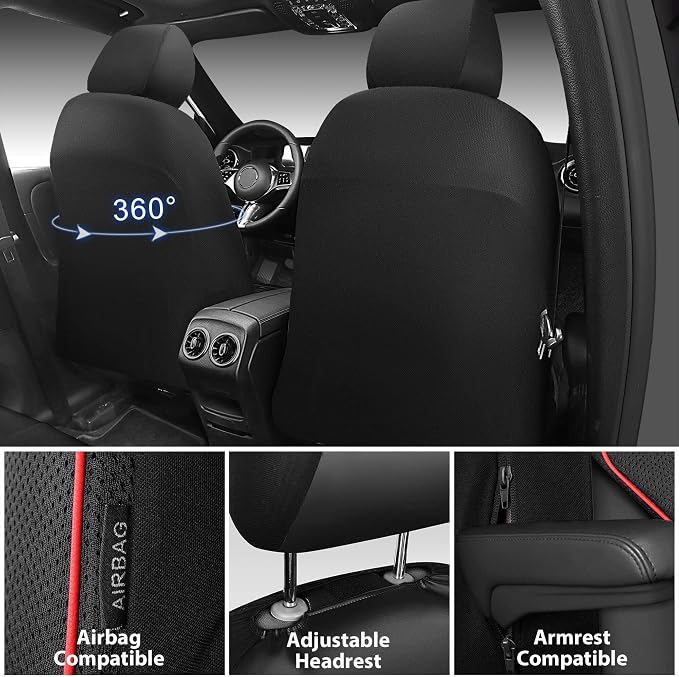 Universal Fabric Seat Covers — Front Seat — Black / Red