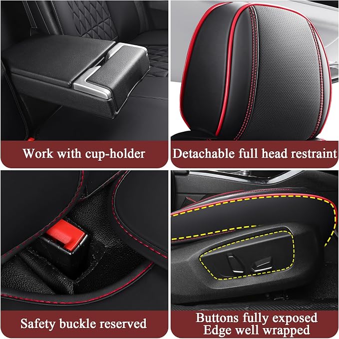 Universal Seat Covers — Full Set — Black / Red