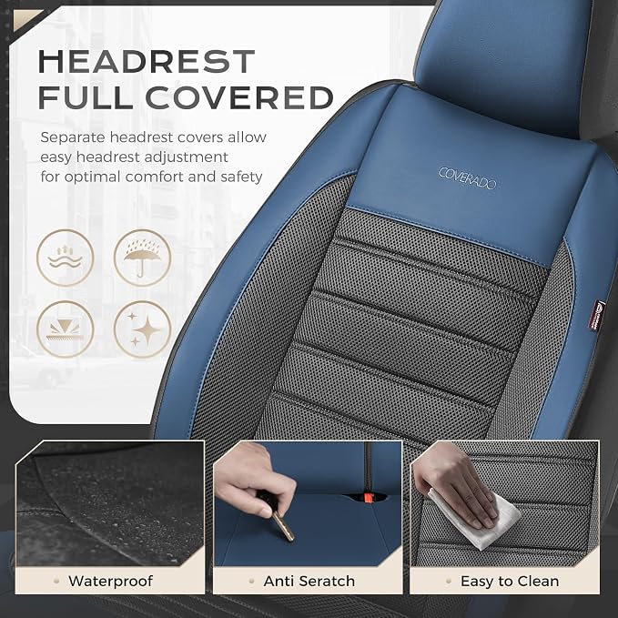 Fabric Car Seat Covers — Front Seat — Black / Blue