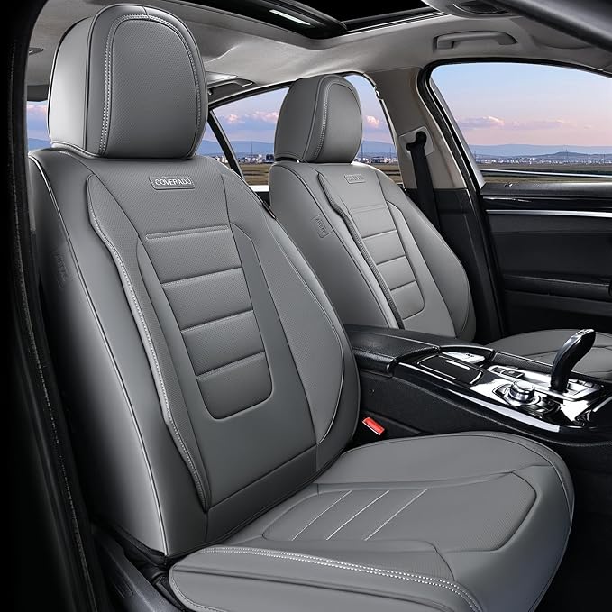 Universal Faux Leather Seat Covers — Front Seat — Gray
