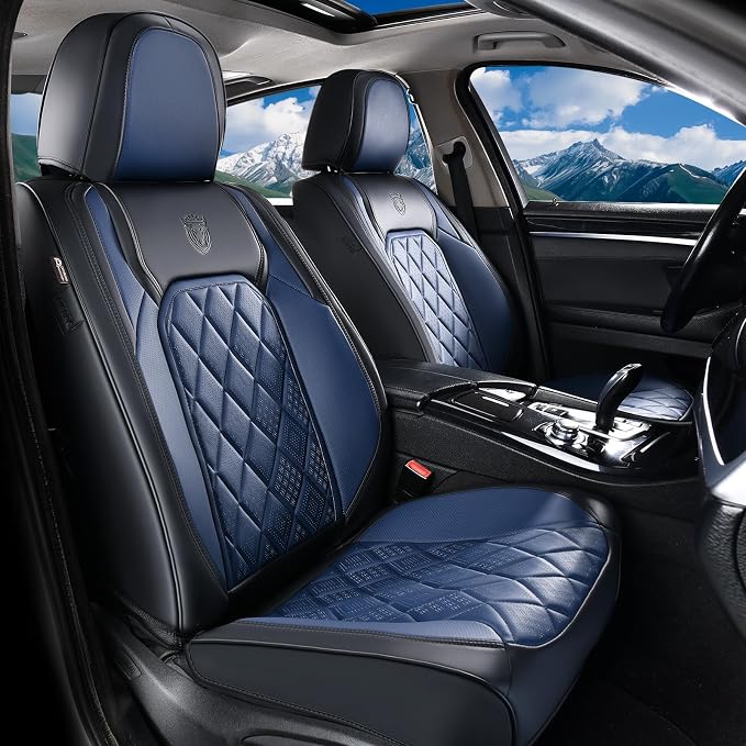 Universal Faux Leather Seat Covers — Full Set — Black / Blue