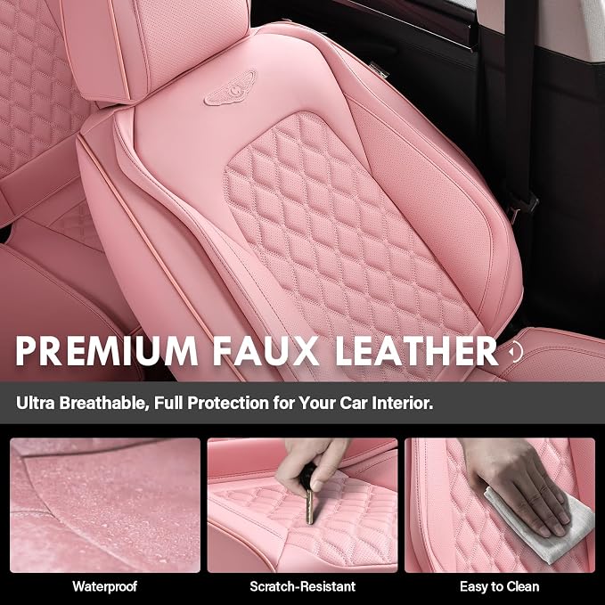 Faux Leather Car Seat Covers — Rear Seat — Pink