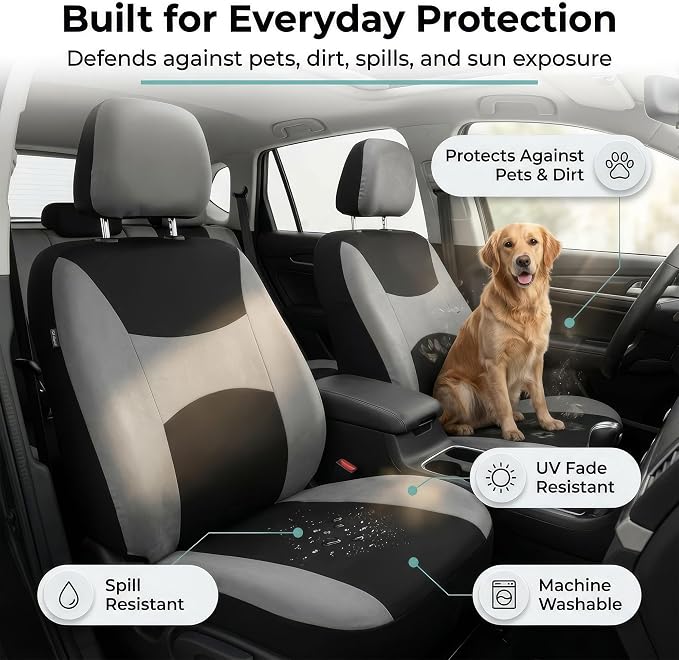 Universal Fabric Seat Covers — Front Seat — Gray