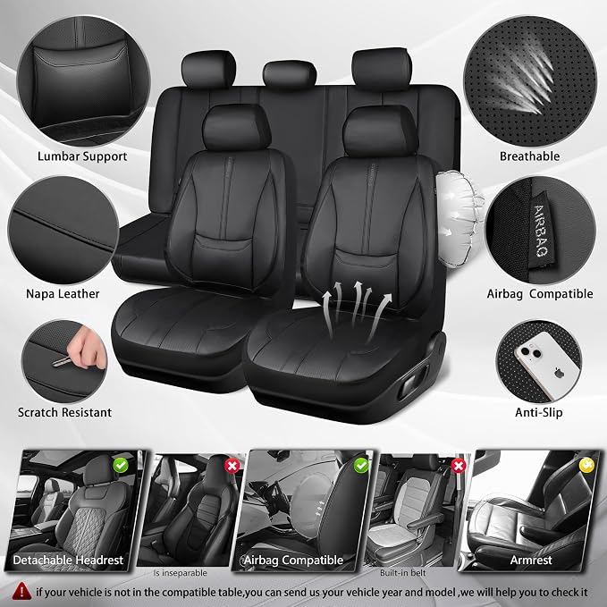 Universal Faux Leather Seat Covers — Full Set — Black