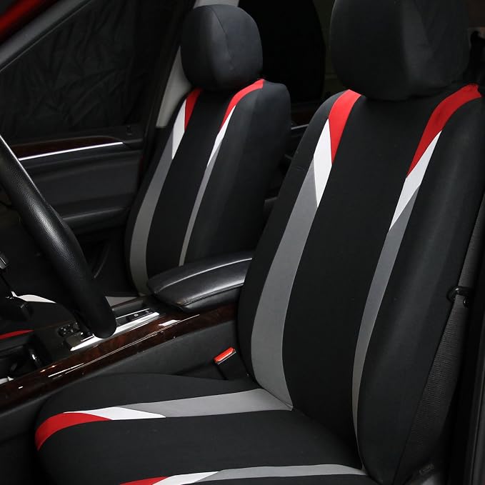 Universal Fabric Seat Covers — Front Seat — Red