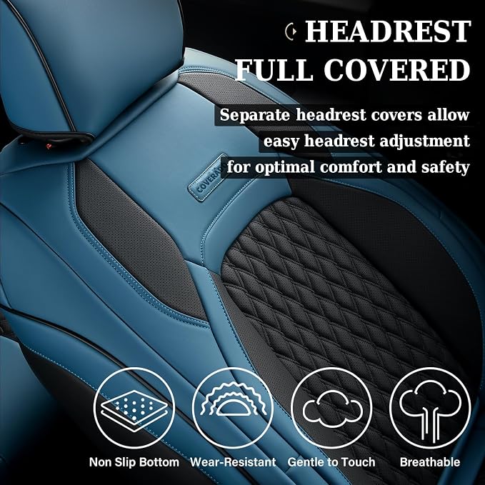 Faux Leather Seat Covers for Chevrolet Silverado / GMC Sierra — Front Seat — Blue