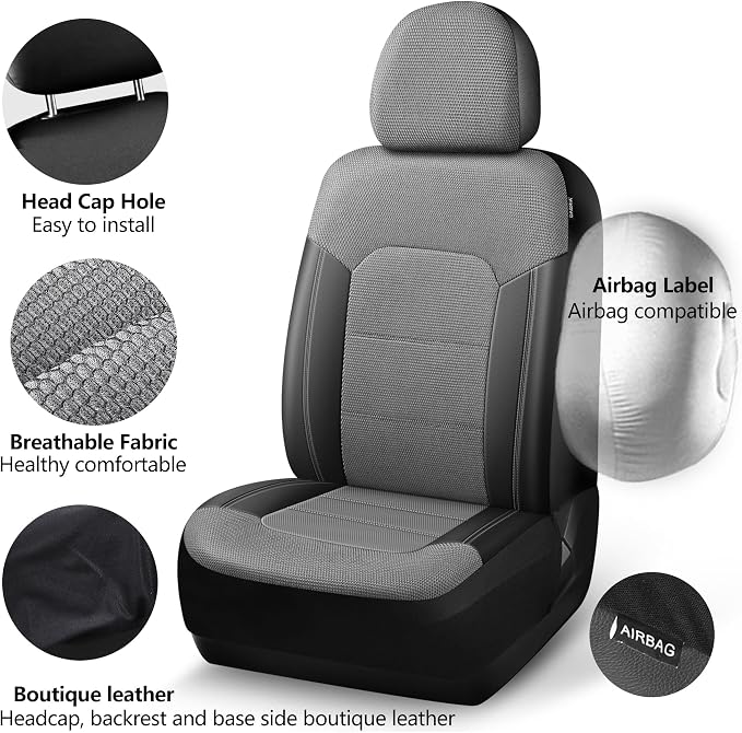 Universal Fabric Seat Covers — Front Seat — Black / Gray