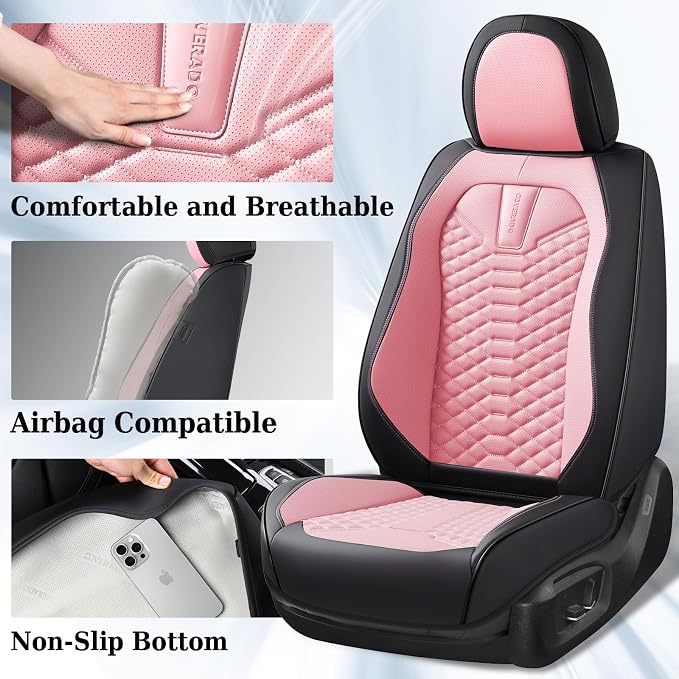 Universal Seat Covers — Front Seat — Black / Pink