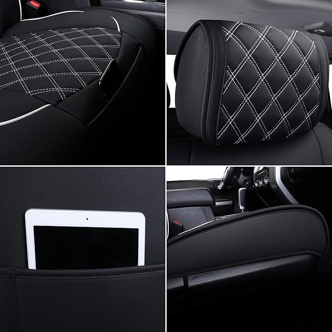 Faux Leather Seat Covers for Toyota Tundra — Front Seat — Black / White