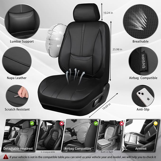 Universal Faux Leather Seat Covers — Front Seat — Black