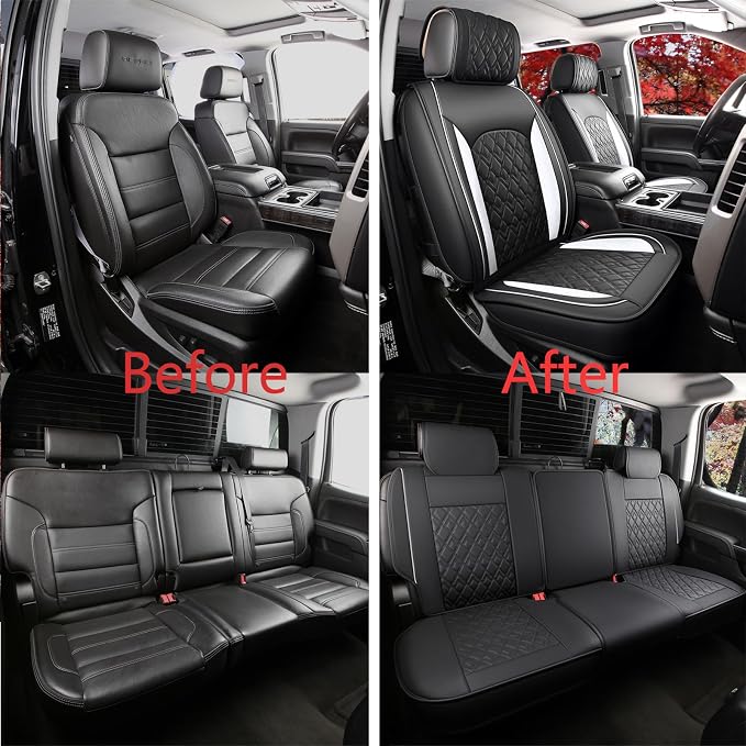 Seat Covers for Chevrolet Silverado / GMC Sierra — Full Set — Black / White