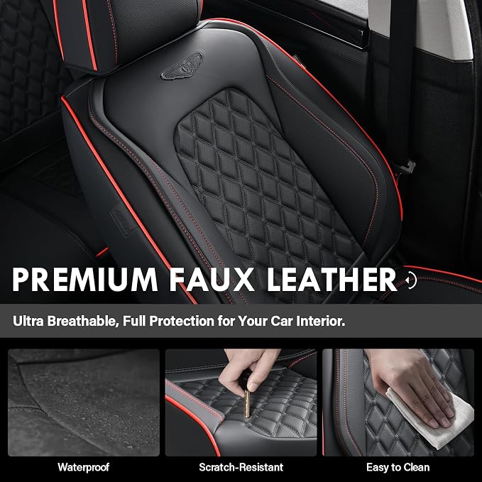 Universal Faux Leather Seat Covers — Full Set — Black / Red