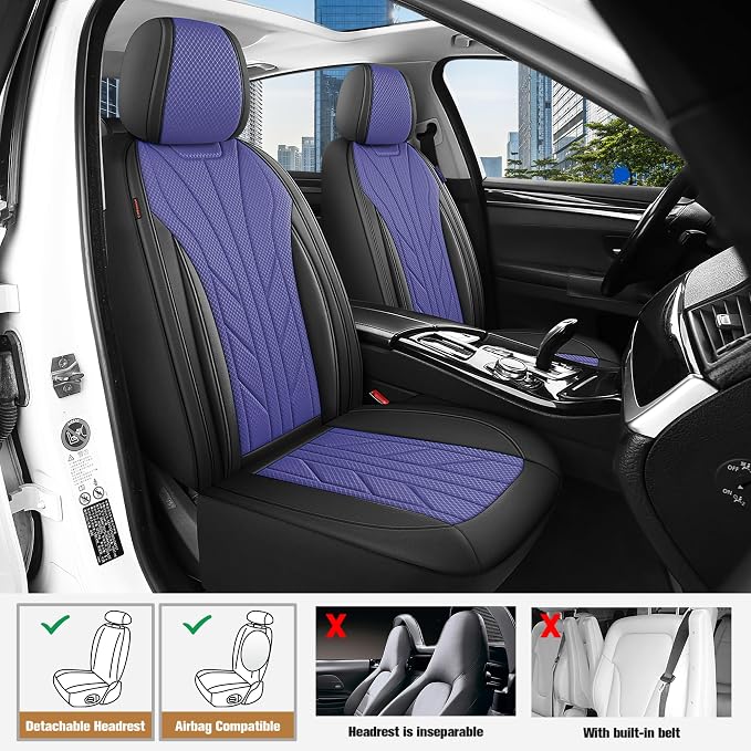 Universal Faux Leather Seat Covers — Front Seat — Black / Blue