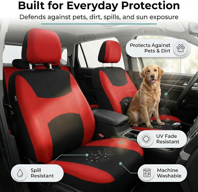 Universal Fabric Seat Covers — Front Seat — Red