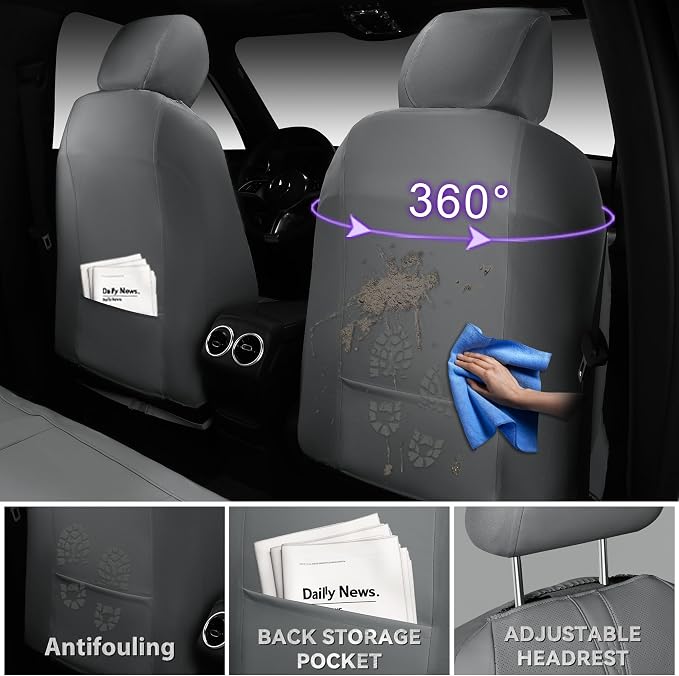 Universal Faux Leather Seat Covers — Full Set — Gray