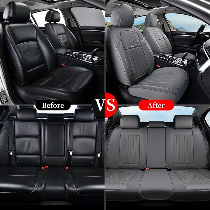Universal Faux Leather Seat Covers — Front Seat — Gray